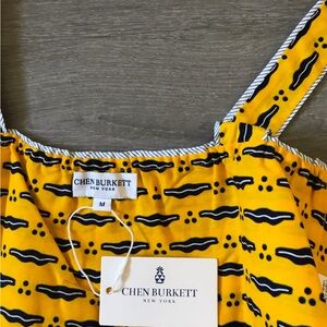 Chen Burkett New York Yellow Print Tie Front Crop Top M NWT